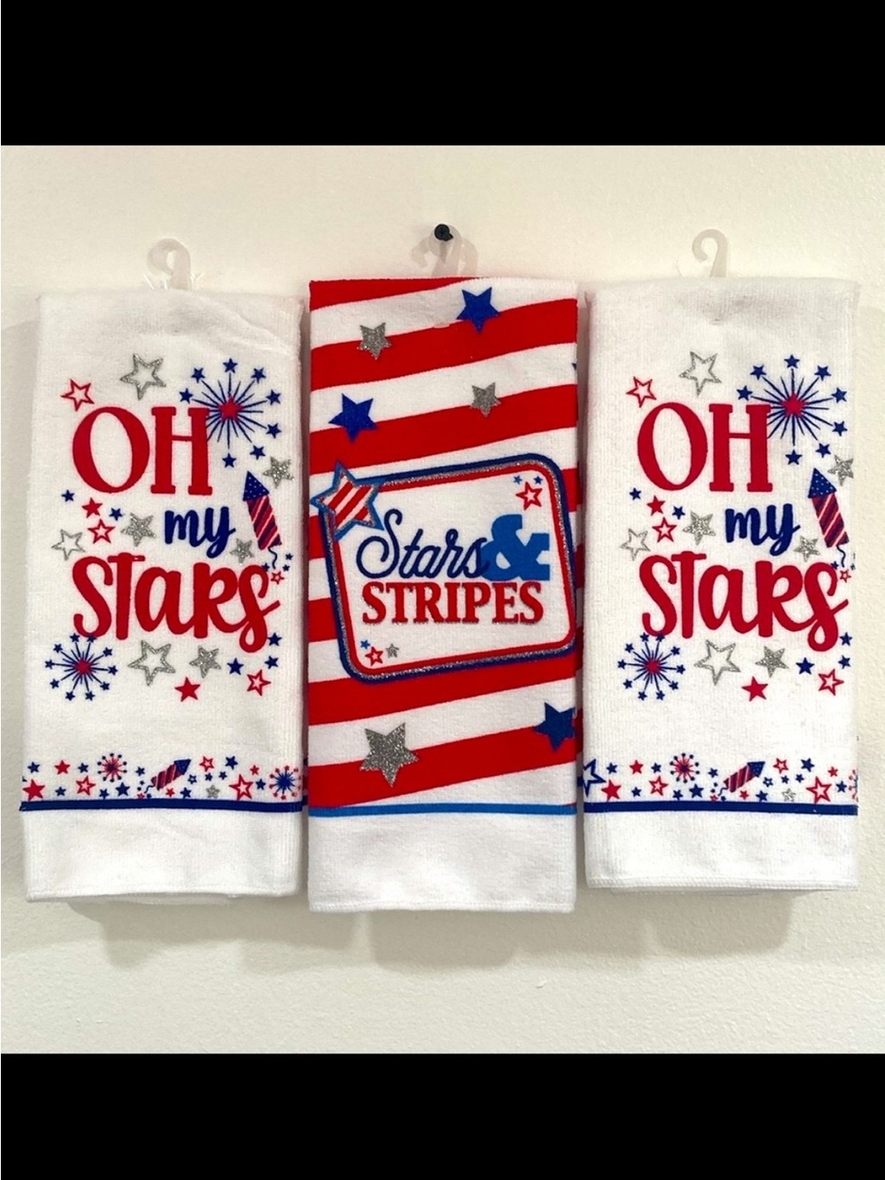 NWT- Set of 3- Oh My Stars & Stars & Stripes- Patriotic Kitchen Towels 25x15